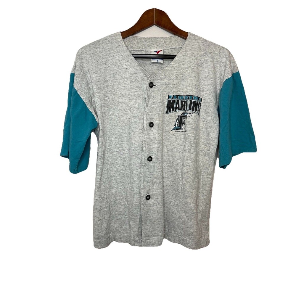 Majestic Miami Florida Marlins 1993 Vintage Button Up Tshirt Single Stitch MED